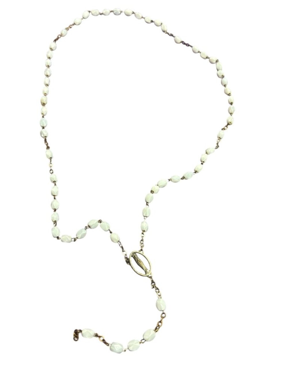 Vintage Rosary White Glass Beads Silvertone 22 inches Long
